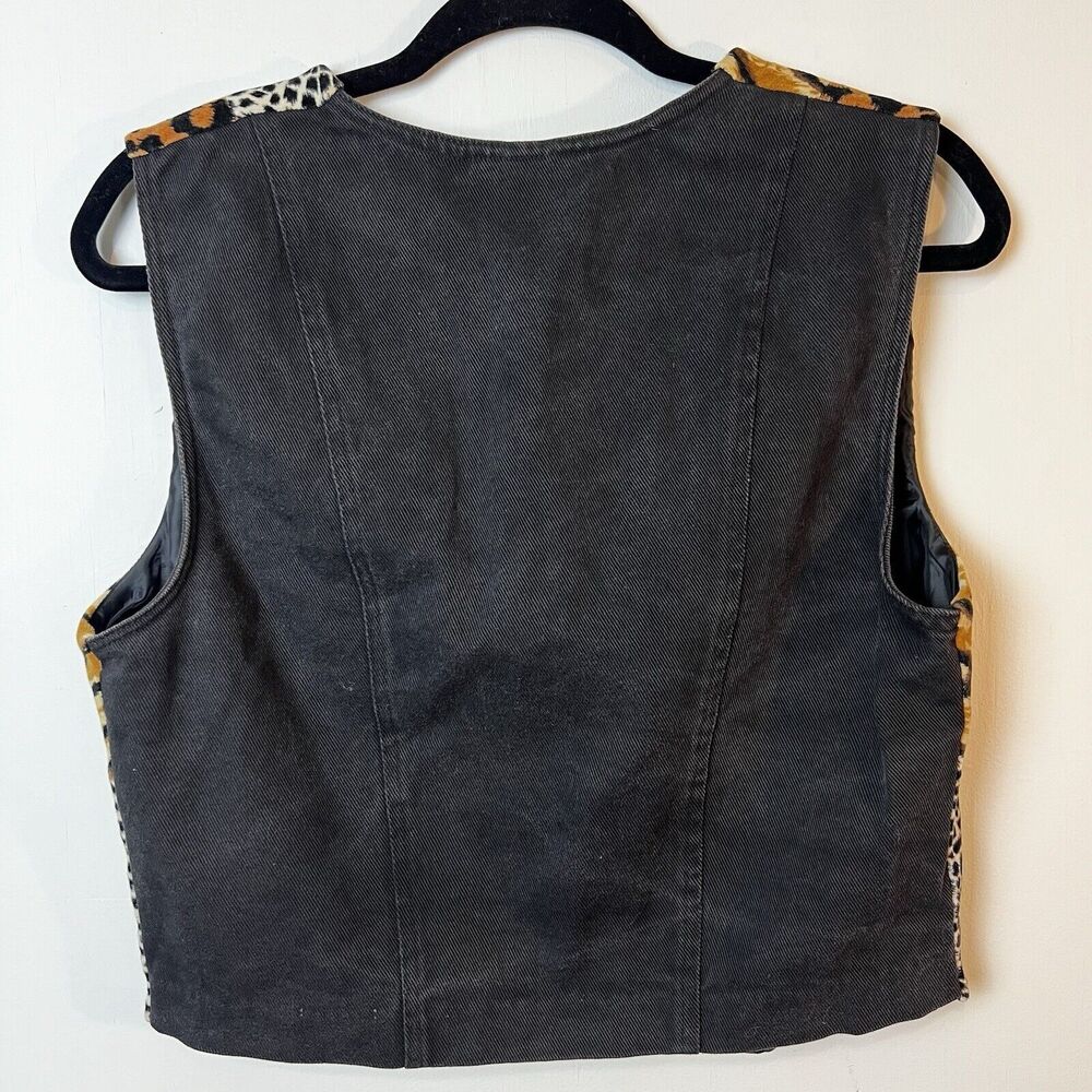 Vintage Lindsey Scott Sport Vest Animal Print Denim Women’s M - Picture 3 of 7